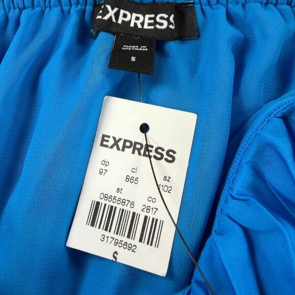 Express Cobalt Blue Off-Shoulder Pleated Peasant Blouse - Picture 2 of 4